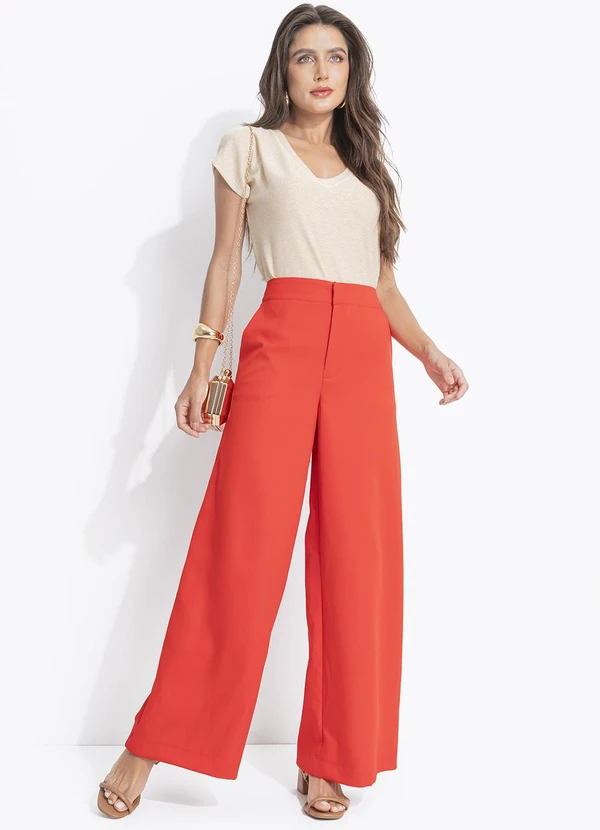 Quintess - Calça Vermelho em Crepe Plano 2