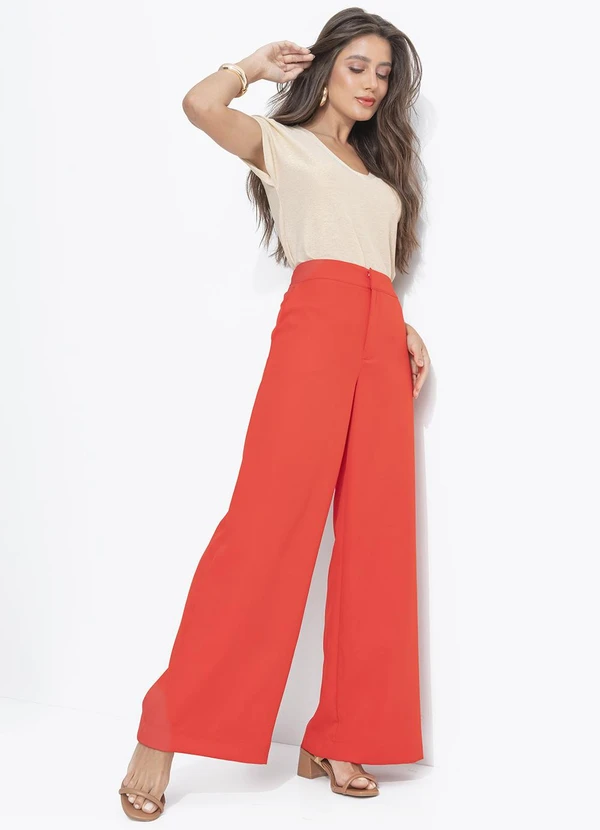 Quintess - Calça Vermelho em Crepe Plano 3