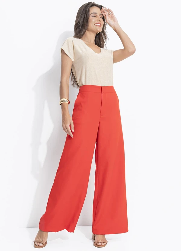 Quintess - Calça Vermelho em Crepe Plano