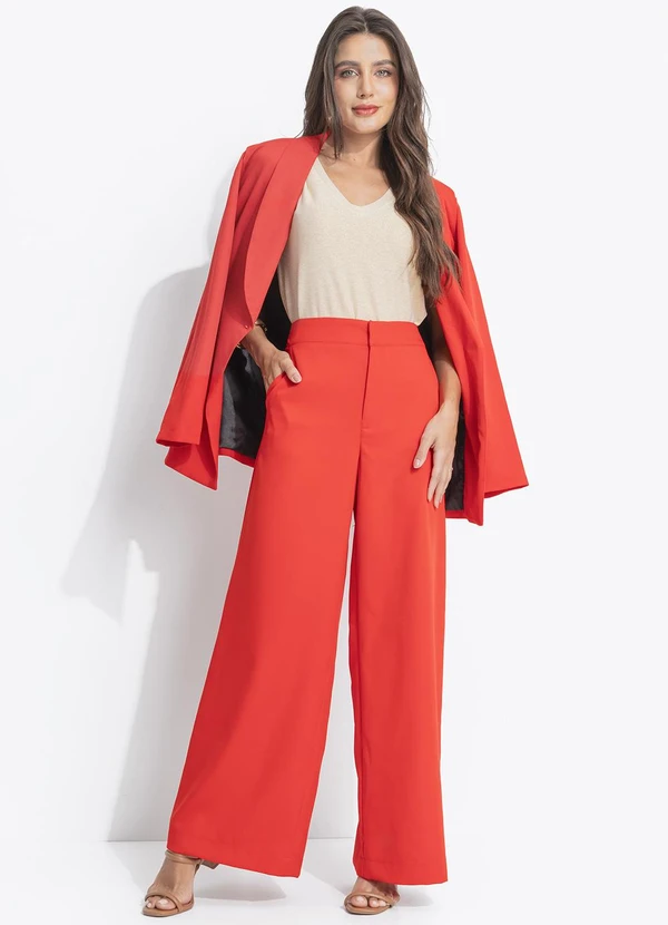 Quintess - Calça Vermelho em Crepe Plano 6