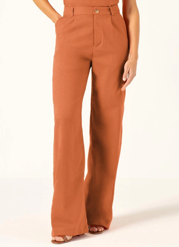 Principessa - Calça Wide Leg de Linho Hadassa Laranja