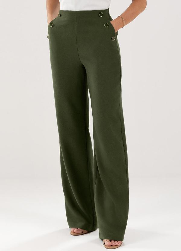 Principessa - Calça Wide Leg de Linho Verde Musgo Keite