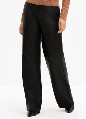 Principessa - Calça Wide Leg de Pu Preta Clara - PRINCIPESSA