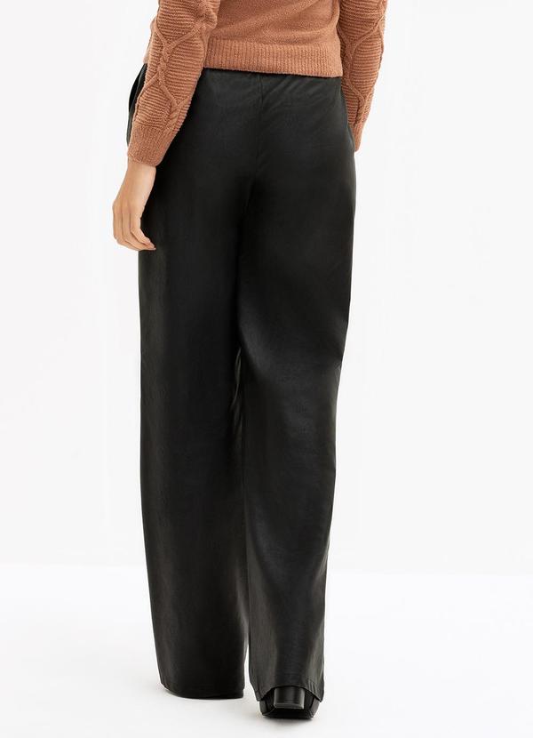 Principessa - Calça Wide Leg de Pu Preta Clara 2
