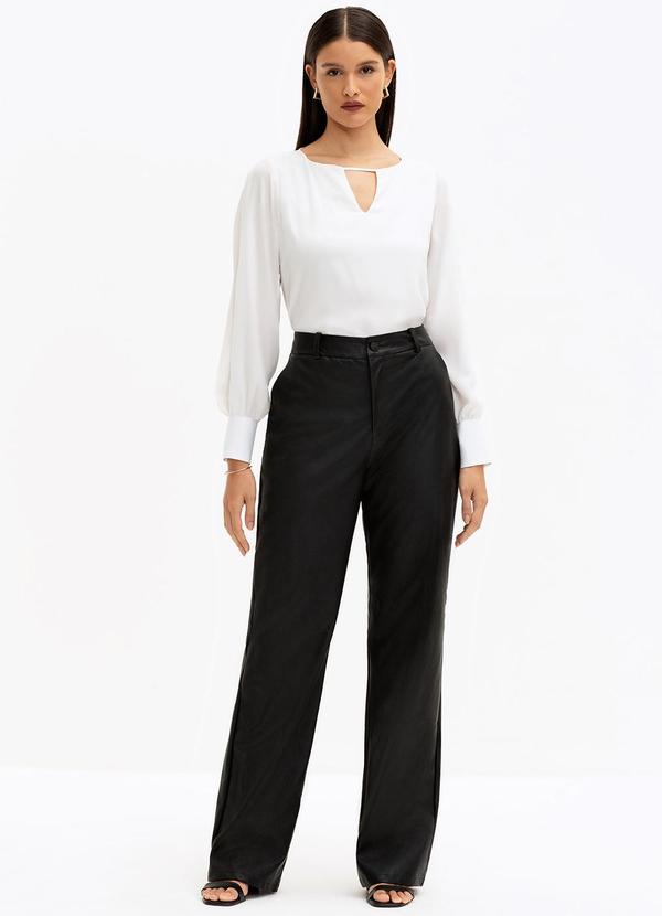 Principessa - Calça Wide Leg de Pu Preta Clara 3