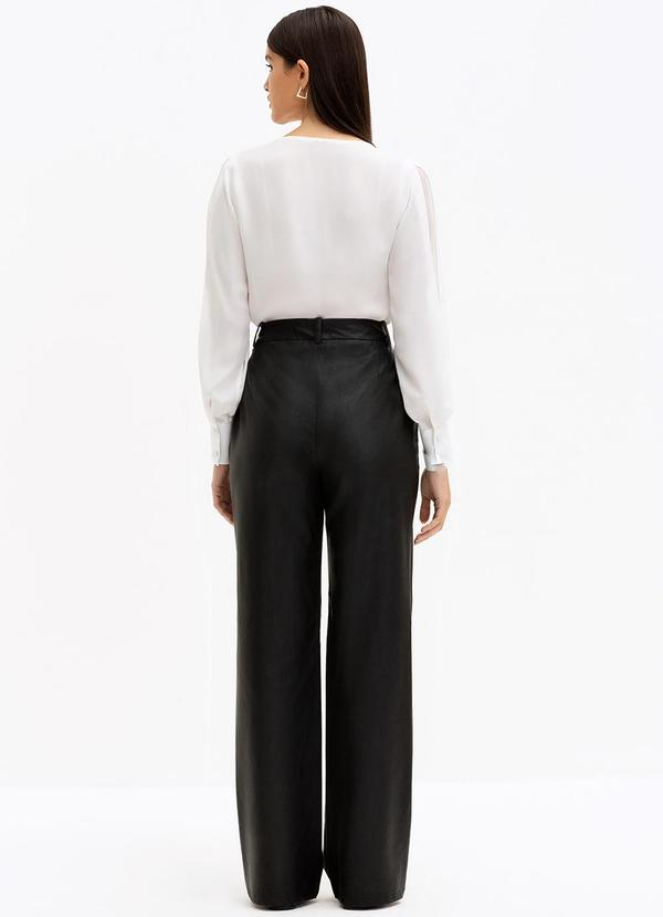 Principessa - Calça Wide Leg de Pu Preta Clara 4