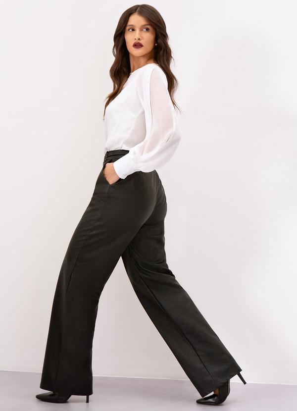 Principessa - Calça Wide Leg de Pu Preta Clara 6
