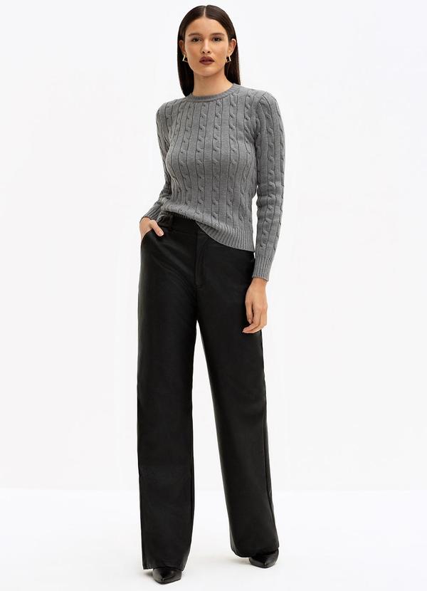 Principessa - Calça Wide Leg de Pu Preta Clara 7