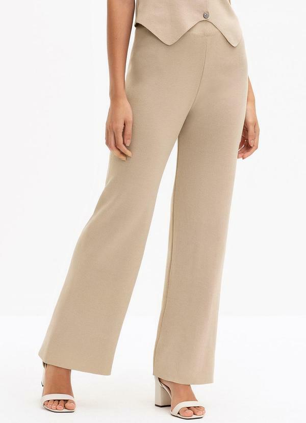 Principessa - Calça Wide Leg de Tricot Ducilene Bege