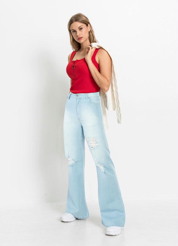 Outlet - Calça Wide Leg Destroyed Azul Claro 6