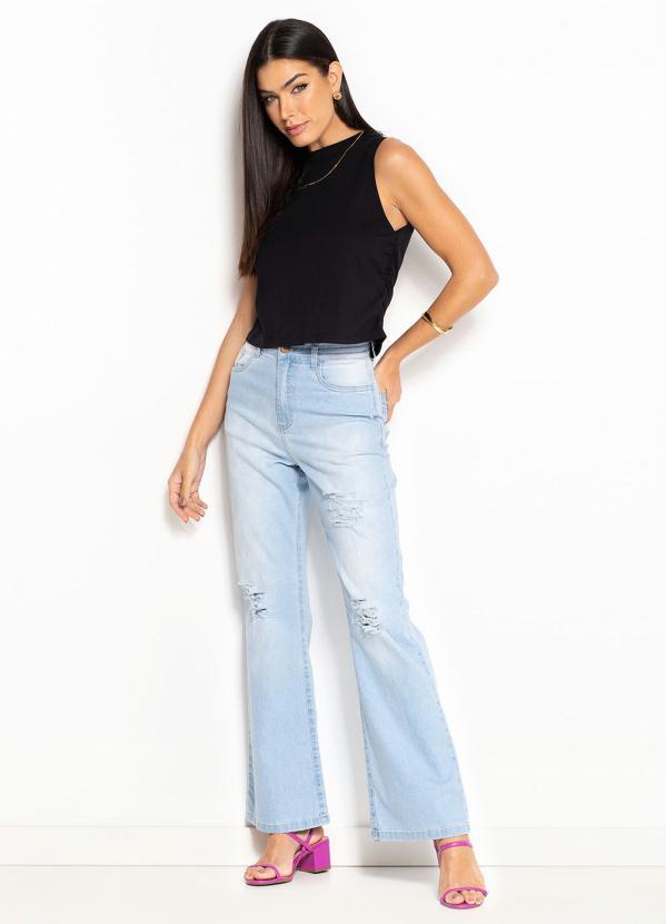Outlet - Calça Wide Leg Destroyed Azul Claro 7