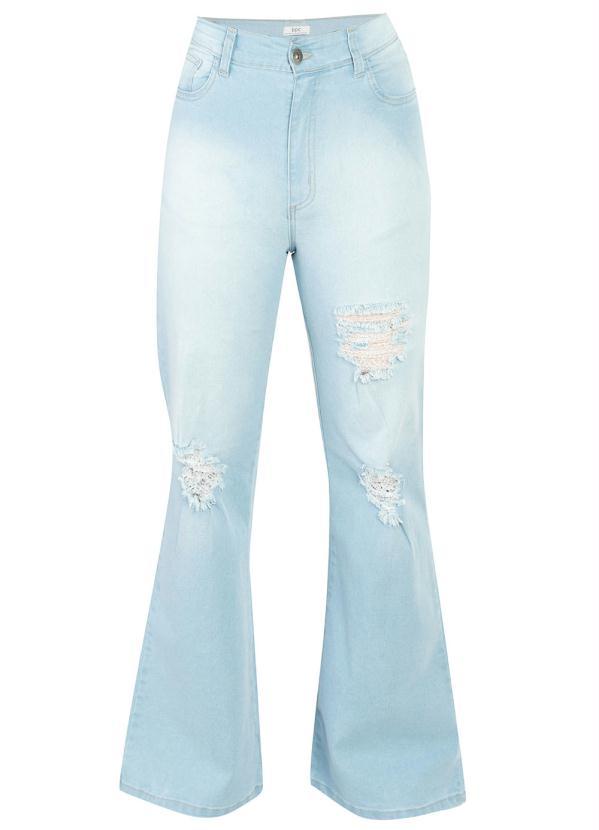 Outlet - Calça Wide Leg Destroyed Azul Claro 9