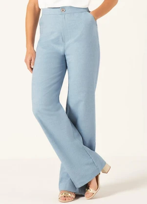 Principessa - Calça Wide Leg em Oxford de Algodão Azul Claro Jordane - PRINCIPESSA