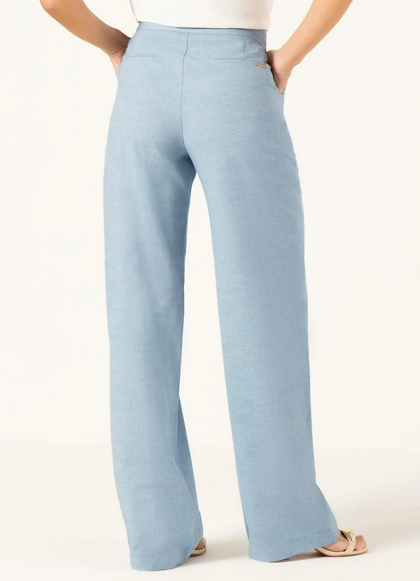 Principessa - Calça Wide Leg em Oxford de Algodão Azul Claro Jordane 2