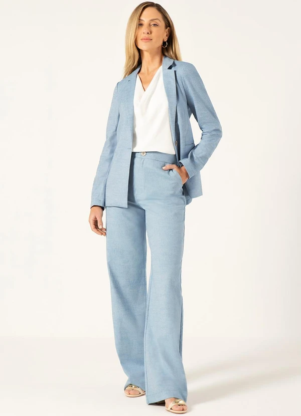 Principessa - Calça Wide Leg em Oxford de Algodão Azul Claro Jordane 5