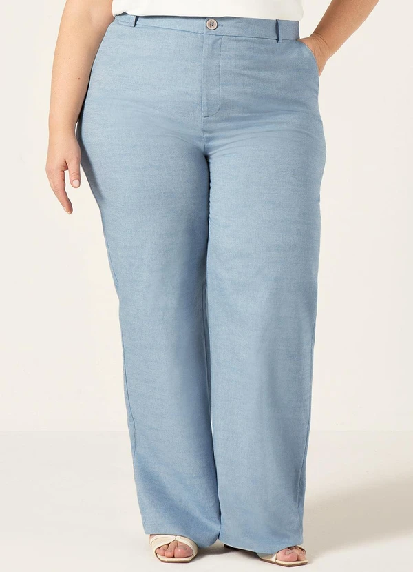 Principessa - Calça Wide Leg em Oxford de Algodão Azul Claro Jordane 6