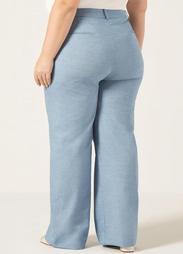 Principessa - Calça Wide Leg em Oxford de Algodão Azul Claro Jordane 7