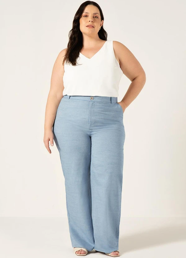 Principessa - Calça Wide Leg em Oxford de Algodão Azul Claro Jordane 8