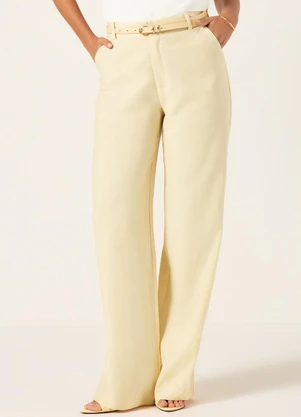 Principessa - Calça Wide Leg em Viscose Amarelo Manteiga Jade - PRINCIPESSA
