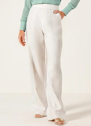 Principessa - Calça Wide Leg em Viscose Fluid com Linho Off White Julienne - PRINCIPESSA