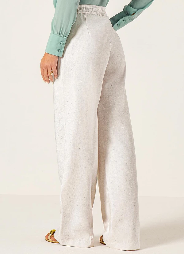 Principessa - Calça Wide Leg em Viscose Fluid com Linho Off White Julienne 2