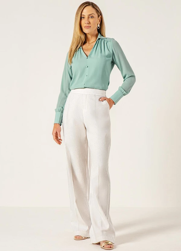 Principessa - Calça Wide Leg em Viscose Fluid com Linho Off White Julienne 3