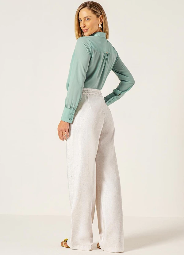 Principessa - Calça Wide Leg em Viscose Fluid com Linho Off White Julienne 4