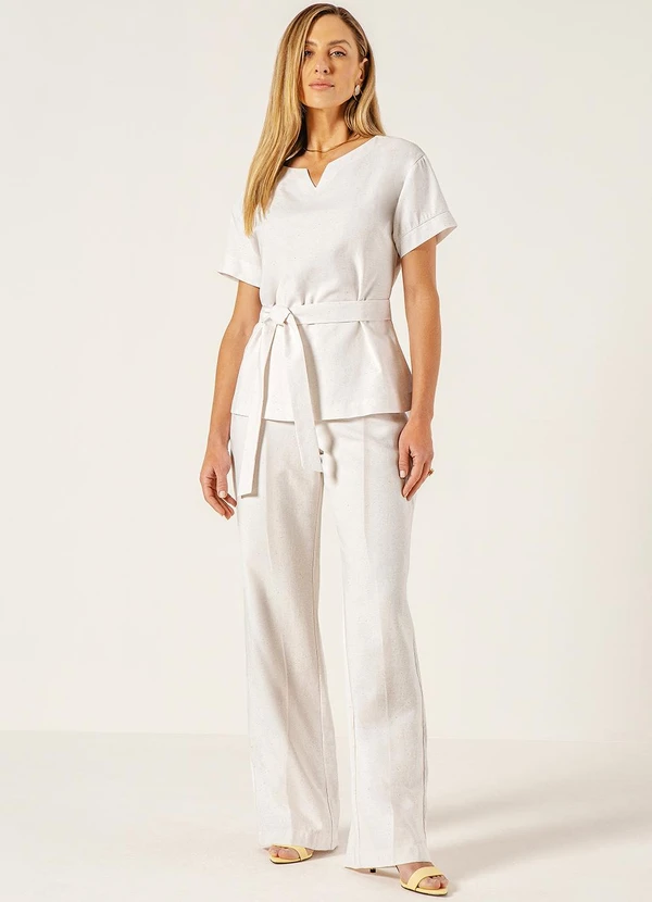 Principessa - Calça Wide Leg em Viscose Fluid com Linho Off White Julienne 6