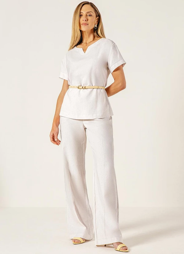 Principessa - Calça Wide Leg em Viscose Fluid com Linho Off White Julienne 7