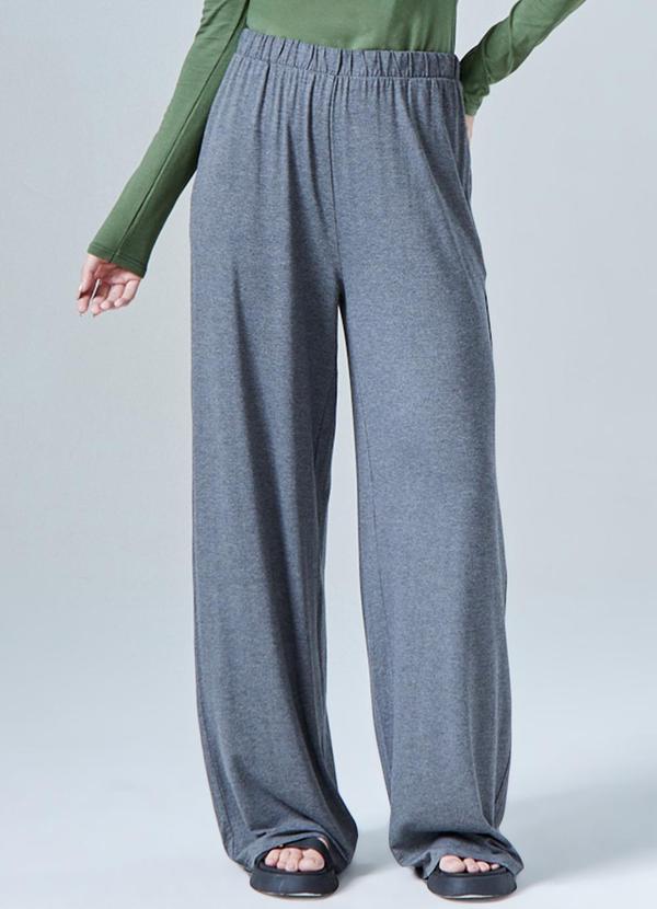 Basicamente - Calça Wide Viscose Feminina Mescla Escuro