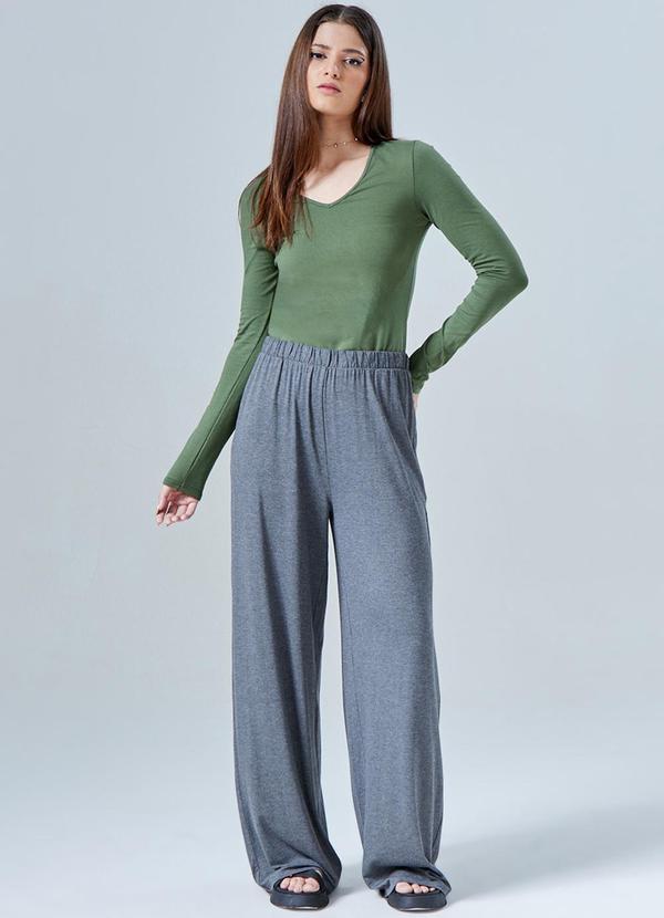 Basicamente - Calça Wide Viscose Feminina Mescla Escuro 2