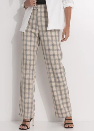 Quintess Calça Xadrez Bege em Alfaiataria
