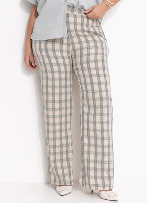 Quintess - Calça Xadrez Bege em Alfaiataria - QUINTESS