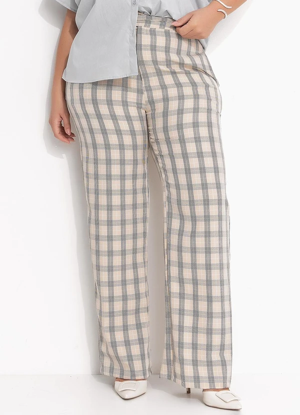 Quintess - Calça Xadrez Bege em Alfaiataria 13