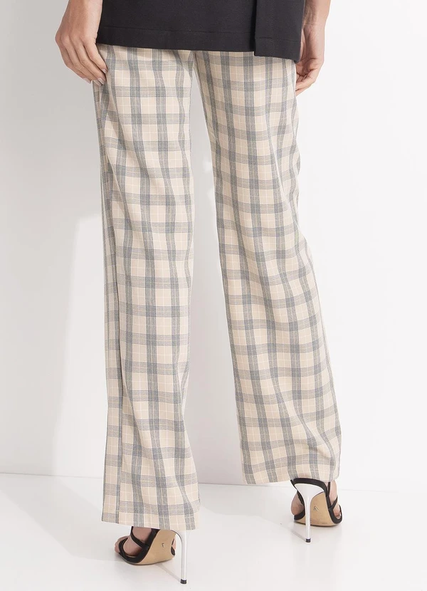 Quintess - Calça Xadrez Bege em Alfaiataria 2