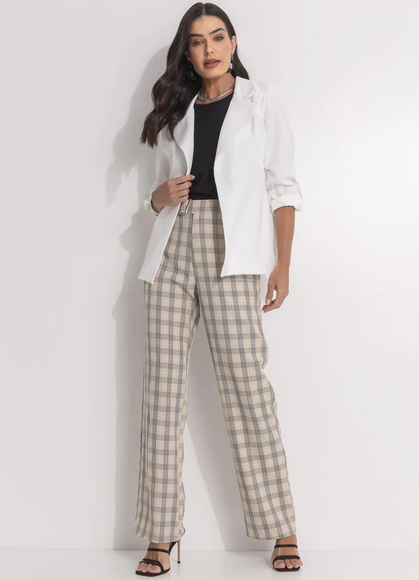 Quintess - Calça Xadrez Bege em Alfaiataria 3