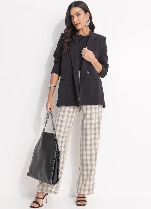 Quintess - Calça Xadrez Bege em Alfaiataria 7