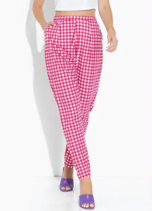 Moda Pop - Calça Xadrez com Bolsos Funcionais e Pregas - MODA POP