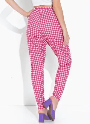 Moda Pop - Calça Xadrez com Bolsos Funcionais e Pregas - MODA POP