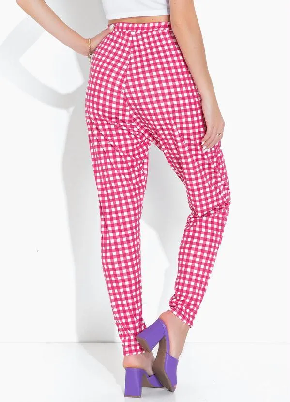 Moda Pop - Calça Xadrez com Bolsos Funcionais e Pregas 2
