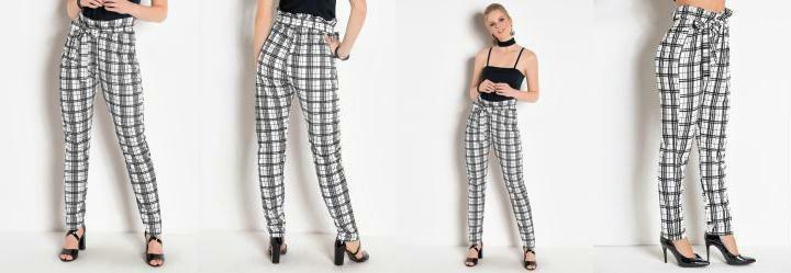 Cala Xadrez e Branca Com Faixa na Cintura