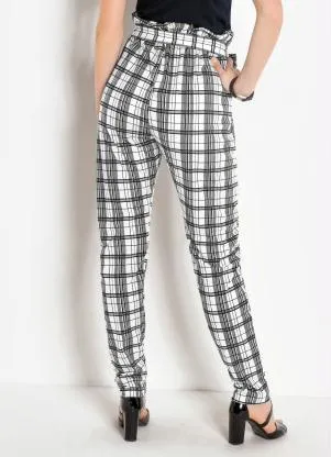 Moda Pop - Calça Xadrez e BrancaCom Faixa na Cintura - MODA POP
