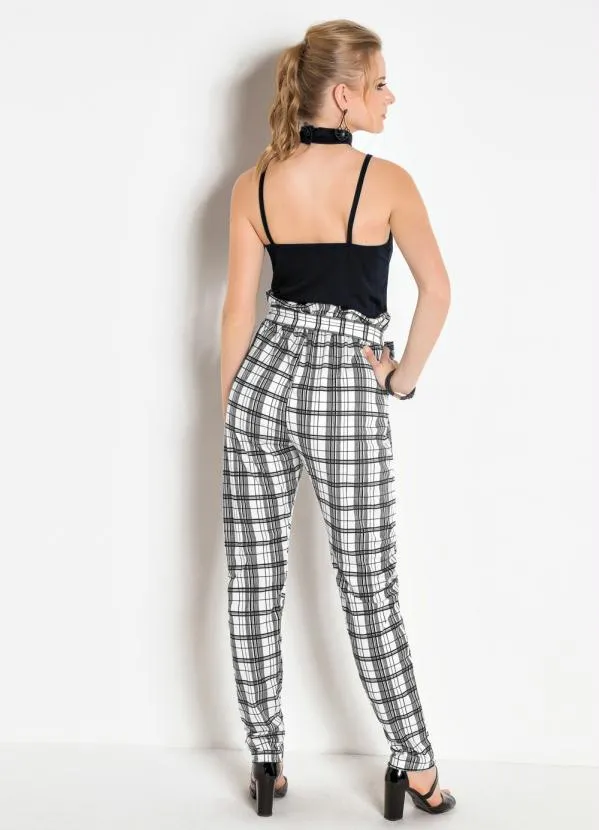 Moda Pop - Calça Xadrez e BrancaCom Faixa na Cintura 4