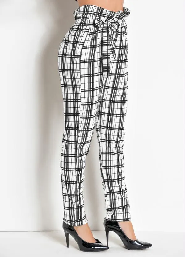 Moda Pop - Calça Xadrez e BrancaCom Faixa na Cintura 5