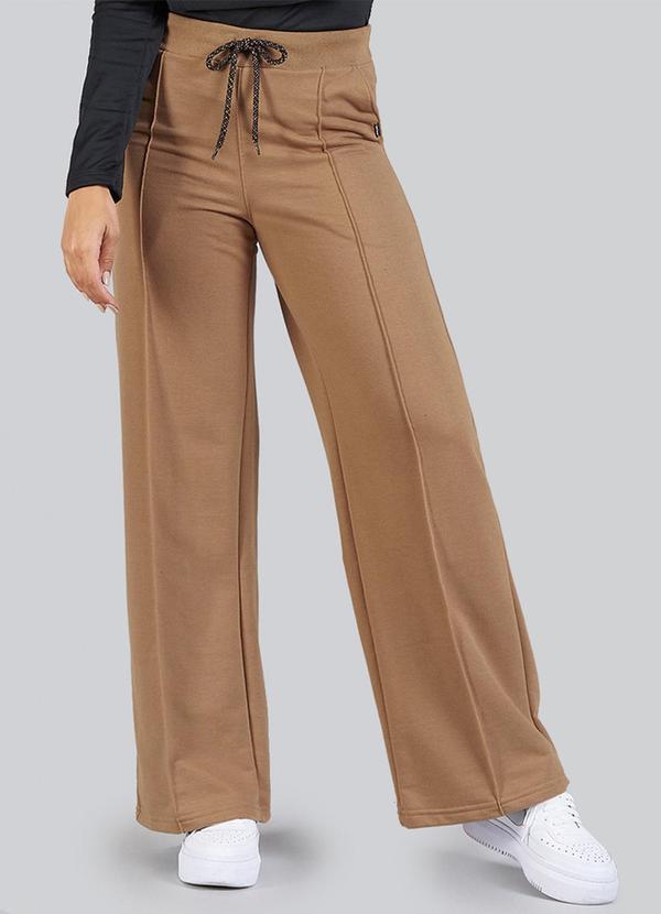 Soft Bonni - Calça Adulto Feminino Moletinho Wide Leg Bege