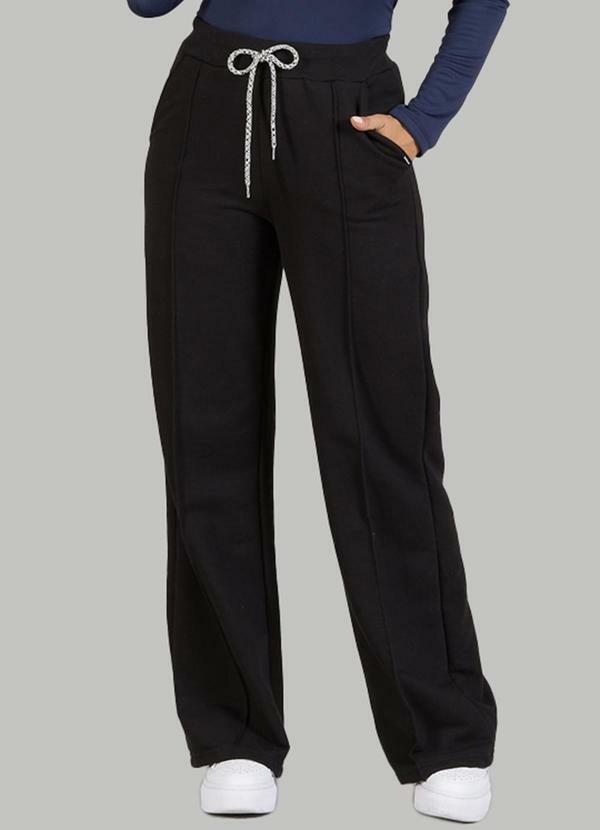 Soft Bonni - Calça Adulto Feminino Moletinho Wide Leg Preto
