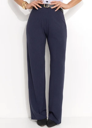 Quintess - Calça Azul Marinho em Malha Canelada - QUINTESS