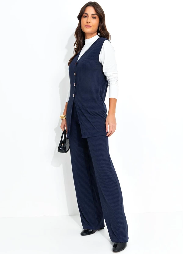 Quintess - Calça Azul Marinho em Malha Canelada 2