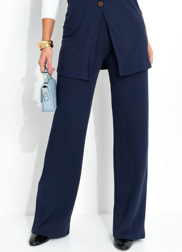 Quintess - Calça Azul Marinho em Malha Canelada 7