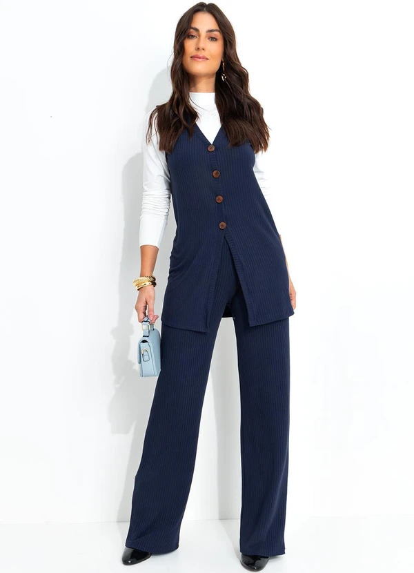 Quintess - Calça Azul Marinho em Malha Canelada 5